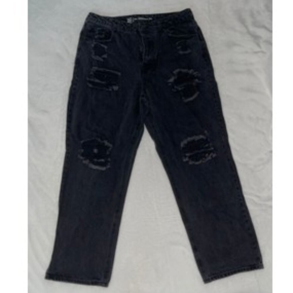 No Boundaries Jeans Women 32x26 Size 13 Black Denim Distressed Straight Pockets